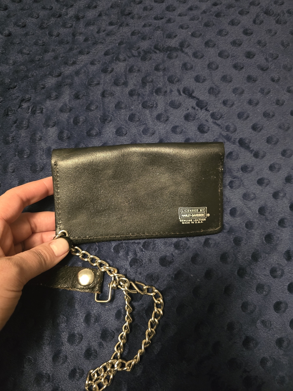 Harley-Davidson Black Leather Wallet with Orange Logo and Chain - Picture 2 of 3